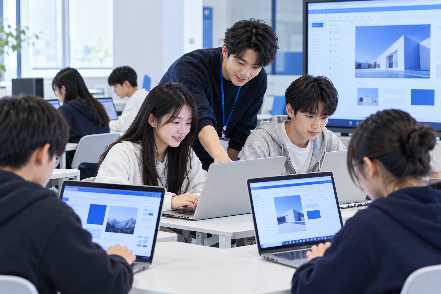 블록에디터 실습을 진행하는 청소년 교육 장면